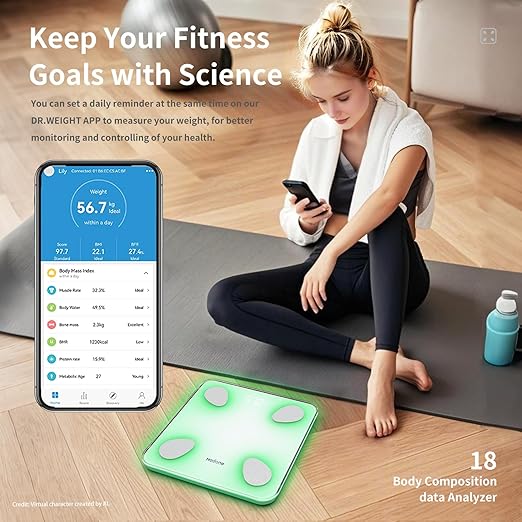 Scale for Body Weight Digital Weight Scale with Color-Changing Most Accurate to 0.2lb Bluetooth Bathroom Scale with Bmi Body Fat Muscle Mass 18 Body Composition Analyzer Sync App 400 lbs-White