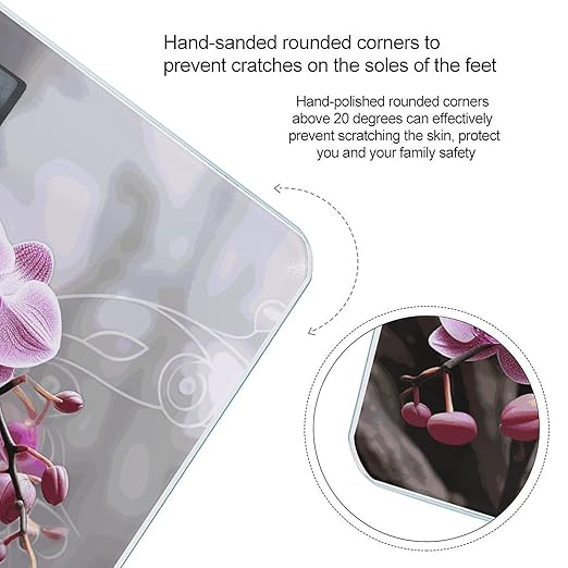 Pink Orchid Scale for Body Weight Anti-Slip Sturdy Tempered Glass Weighing Machine Highly Digital Accurate Bright LCD Bathroom Scale for Household Gift