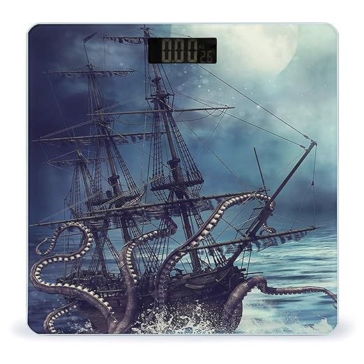 Octopus Kraken Pirate Ship Ocean Scale for Body Weight Digital Bathroom Scale Precision Smart Weighing Scales with Clear LED Display Accurate High Precision Scales Weighing Machine
