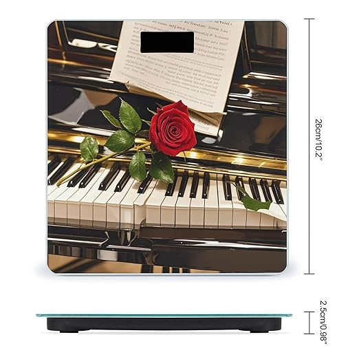Red Rose on Piano Smart Scale for Body Weight Accurate Bathroom Scale with LED Display Digital Weight Scales Weighing Machine High Precision Scales for Bath Home