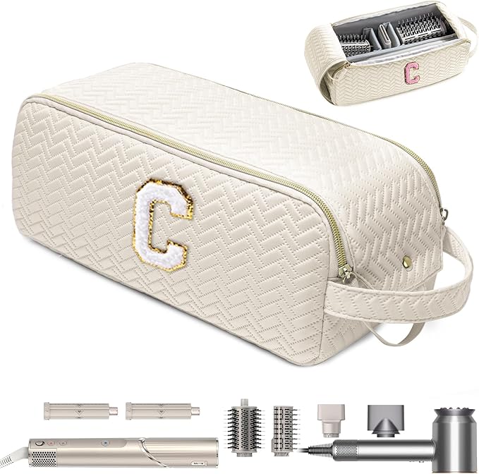 Initial Personalized Hair Tools Travel Bag Compatible with Shark FlexStyle Revlon &amp Dyson | Hair Dryer Brush Organizer Flat Iron Curling Iron Makeup &amp Cosmetic Bag for Travel Essentials