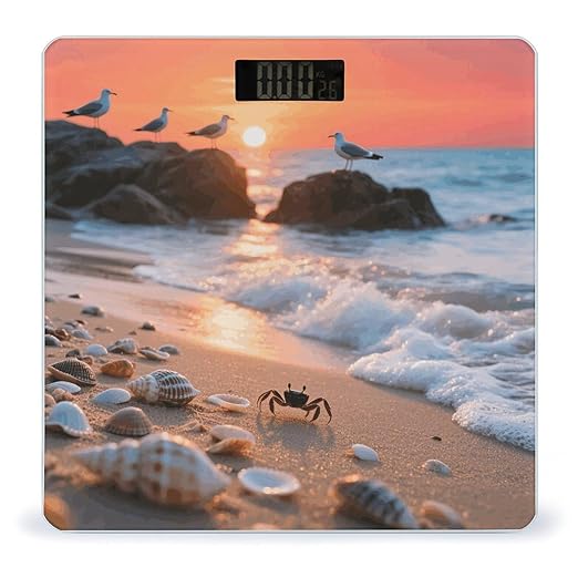 Sea Beach Sunset Scale for Body Weight Sturdy Tempered Glass Weighing Scales with LCD Display Accurate Digital Bathroom Scale Convenient Body Fat Smart Scales Easy Read