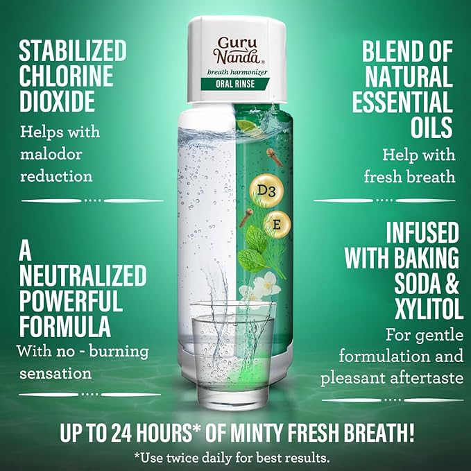 GuruNanda Shine Bright Stay Fresh – Dual Barrel Whitening &amp Breath Harmonizer Mouthwash &amp Neem Toothpaste for Long-Lasting Fresh Breath &amp Teeth Whitening