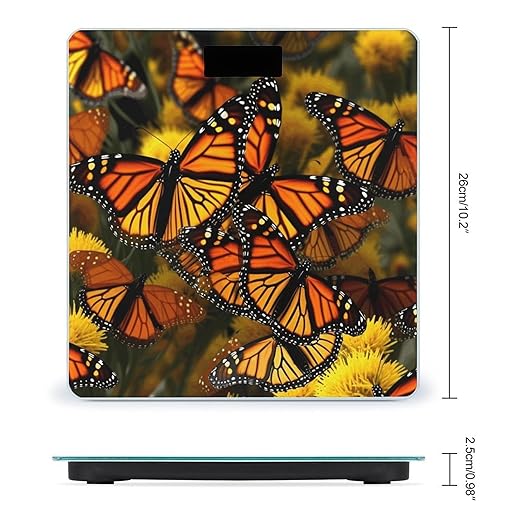 Monarch Butterflies Scale for Body Weight Sturdy Tempered Glass Weighing Scales with LCD Display Accurate Digital Bathroom Scale Convenient Body Fat Smart Scales Easy Read