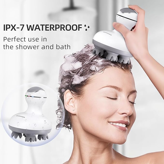 cotsoco Electric Cordless Head &amp Scalp Massager with Kneading 84 Nodes Handheld Waterproof Hair Massager with Magnetic Charging Base for Hair Growth Stress Relax &amp Deep Clean Gifts for Dad