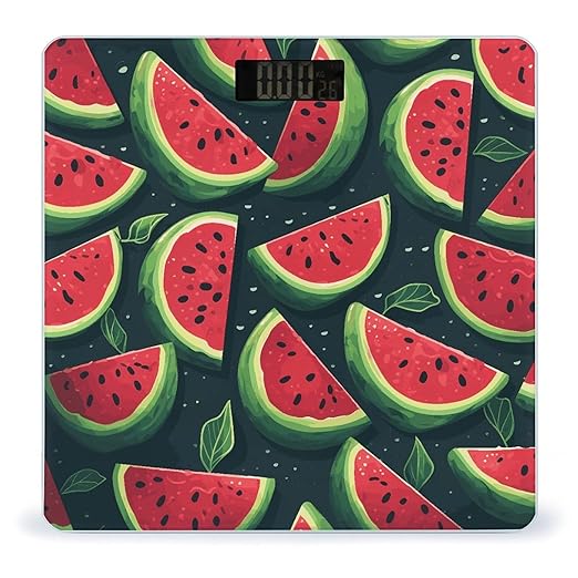 Red Watermelon Scale for Body Weight Anti-Slip Digital Bathroom Scale Sturdy Toughened Glass Weighing Scales High Precision Safe Rounded Corners Smart Scales