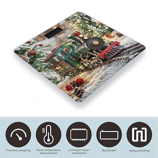 Christmas Train Scale for Body Weight Highly Accurate Digital Bathroom Body Scale Digital Bathroom Scales for People Anti-Slip Large LCD Display Smart Scales