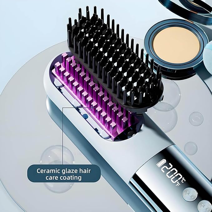 Hair Straightener Brush Portable Cordless Rechargeable Smoothing Cold Air Straightening Brush for Travel (01)