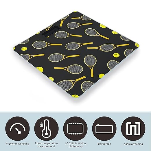 Men's Smart Scale for Body Weight Digital Bathroom Weighing Scale Automatic Switch Energy Saving Scale Funny Colourful Tennis Racquets and Tennis Balls