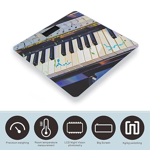 Piano Keys with Note Patterns Scale for Body Weight Digital Bathroom Scale Accurate Smart Weight Scales with Large Display Weighing Machine High Precision Scales