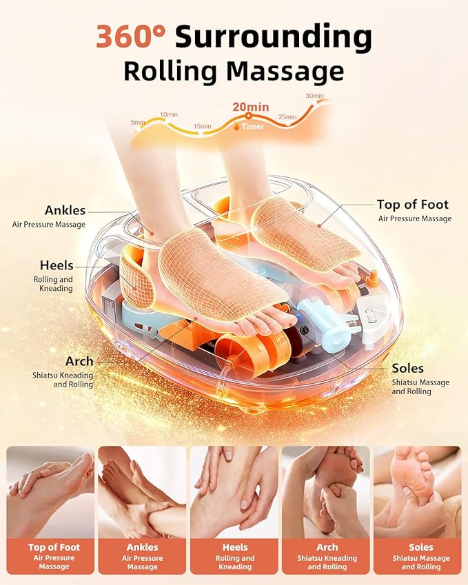 Foot Massager with Heat Shiatsu Deep Kneading Foot Massager Plantar Fasciitis Massager and Heat for Plantar Fasciitis Neuropathy Suitable for Women Men Fits Up to 13 (Light BlueCorded)