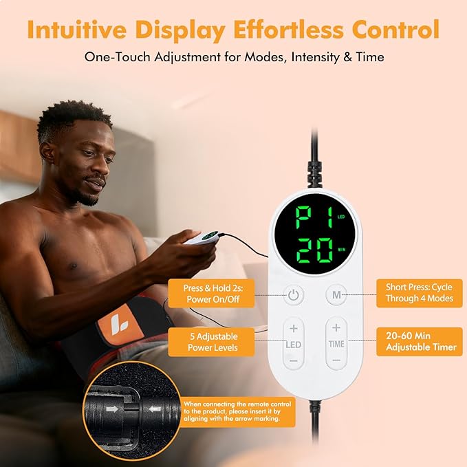 Red Light Therapy Belt with Remote 120 LEDs 660nm &amp 850nm Infrared Light Therapy Wrap for Body 20W Highest Power Timer 5 Level Adjustable LEDs Light Therapy Belt for Back Shoulder Waist Muscle