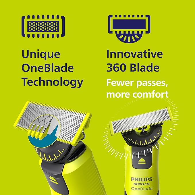 Philips Norelco OneBlade 360 with Connectivity Hybrid Face + Body Electric Beard Trimmer Shaver and Body Groomer Kit with 360 Blade Tech 1x360 Blade 5-in-1 Comb Travel Case Model QP4631/90