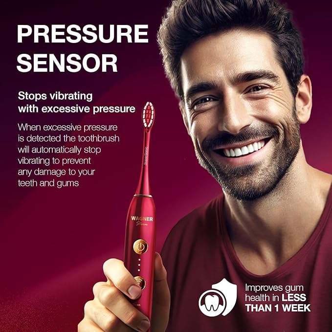 Wagner Stern WHITEN+ Edition. Whitening Electric Toothbrush with Pressure Sensor. Offers 5 Brushing Modes 3 intensities 8 Soft Brush Heads and a Luxury Travel case.