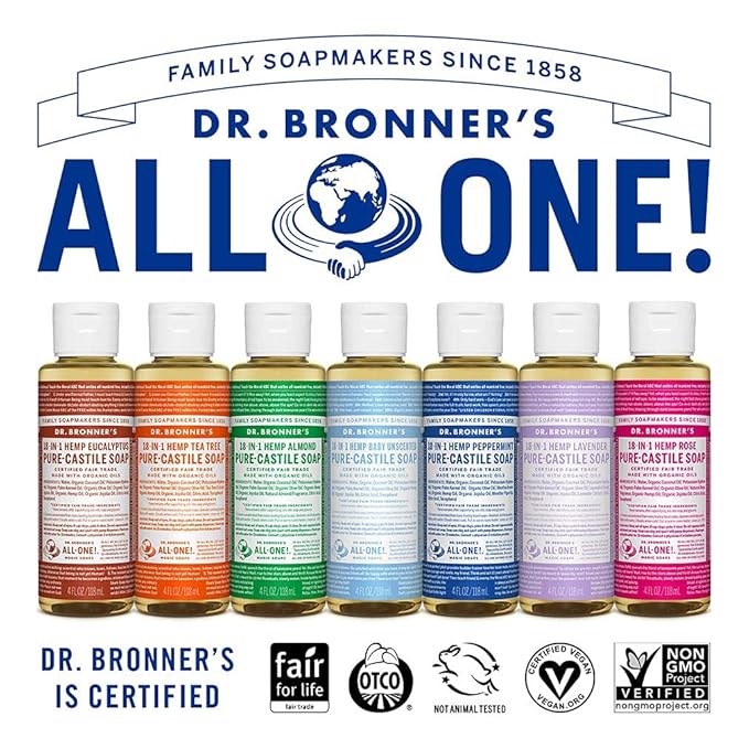 Dr. Bronner's - Pure-Castile Liquid Soap (Almond 32 ounce) - Made with Organic Oils 18-in-1 Uses: Face Body Hair Laundry Pets and Dishes Concentrated Vegan Non-GMO