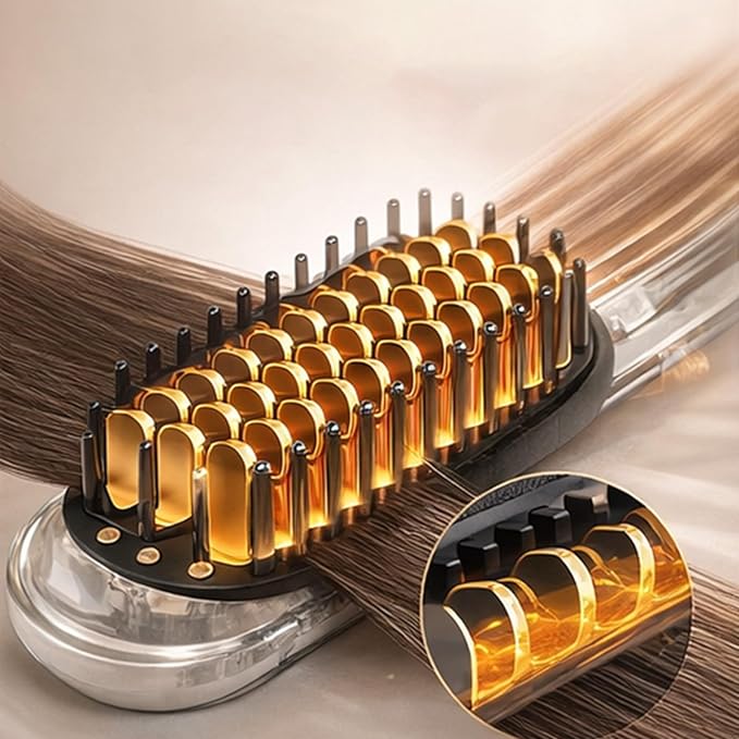 Cordless Portable Hair Straightener Brush Rechargeable Heated Styling Comb with 3 Heat Settings &amp LED Display Adjustable Cordless Hair Brush for Travel Office Gym &amp Daily Touch-Ups (Black)