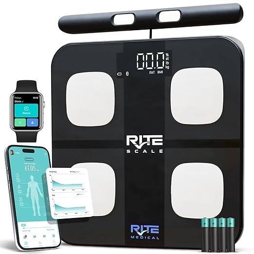 Smart Weight Scale for Body Weight with Mobile App | 8-Electrode Digital Weight Scale | BIA Technology for BMI Muscle Mass &amp More | Bluetooth Connectivity