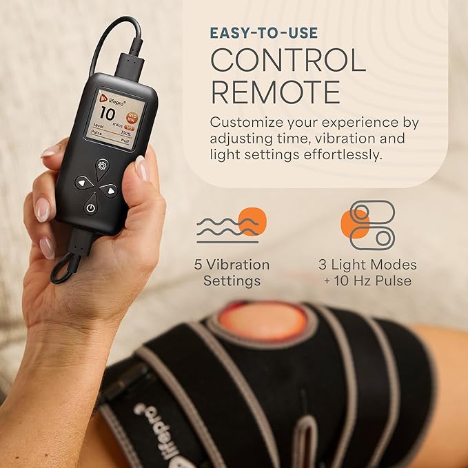 LifePro - Red Light Therapy for Knee Brace – Portable Knee Massager with 660nm Red &amp 850nm Infrared LEDs - Vibration &amp Pulsed Modes - Biorecover Rechargeable Light Therapy Device for Joint Wel