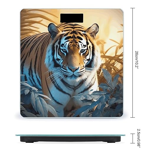 African Wildlife Tiger Bathroom Scale Large LCD Backlight Display Digital Scale Rounded Corners Body Scales Automatic Power On/Off Bathroom Scales for Home Bedrooms