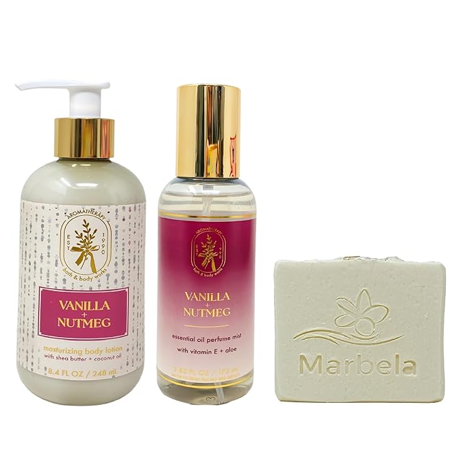 Bath &amp Body Works Aromatherapy Vanilla Nutmeg - Moturizing Body Lotion Essencial Oil Perfume Mist with a Natural Oats Soap