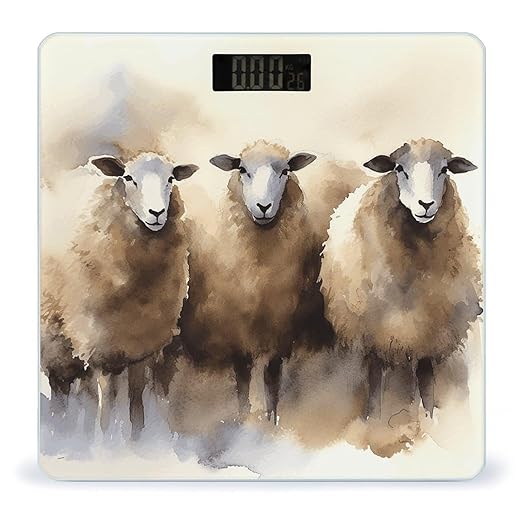 Sheeps Watercolor Bathroom Scale Rounded Smart Scale for Body Weight Automatic Power On/Off Weight Scales Accurate Bathroom Digital Scales for Pet Home Bedroom Kitchen