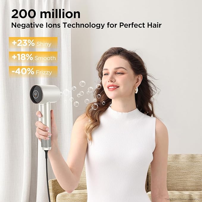 PARWIN PRO BEAUTY Air-Sonic Hair Dryer with Diffuser HD-LED Display &amp 110 000 RPM High Speed Ionic Blow Dryer 1 1/4 Inch Left &amp Right Air Auto-Wrap Curlers Champagne Silver Professional Ve