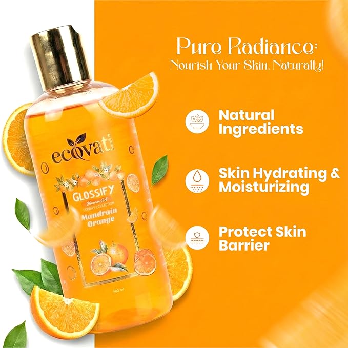 Glossify Mandarin Orange Luxury Shower Gel Deep Cleansing Formula with Aloe Vera and Vitamin E 300ml