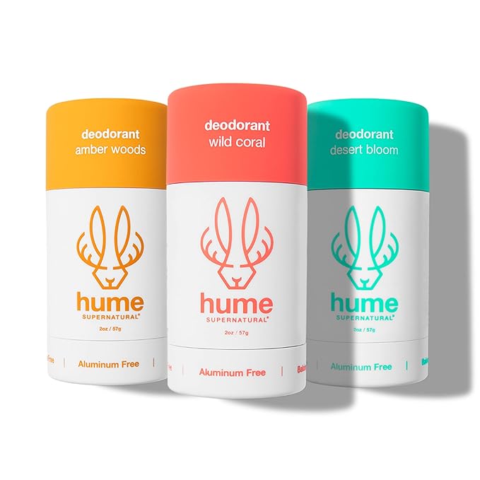 Hume Supernatural Aluminum Free Deodorant for Women &amp Men - Probiotic Plant-Based Baking Soda Free Aloe &amp Cactus Flower Anti Sweat Stain &amp Odor – Desert Bloom Amber Woods Wild Cora