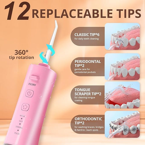 2 Pack Water Flosser for Teeth Portable Cordless Water Dental for Couples Travel Water Flossers with 3 Modes and 12 Tips Rechargeable &amp IPX7 Waterproof Travel Portable Dental Cleaner (Black&am