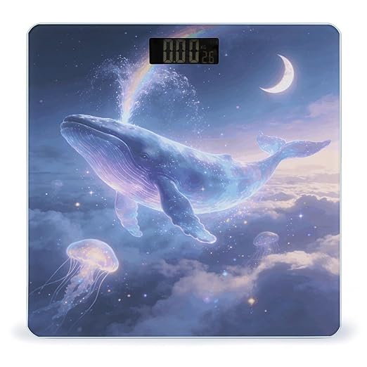 Dreams of Whales in The Clouds Weight ScaleClear LED Display Bathroom Digital Weighing ScaleTempered Glass Digital Bathroom Scale for Body Weight Capacity Up to 400 Lbs