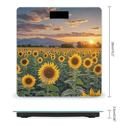 Beautiful Sunflower Field Sunset Scale for Body Weight Highly Accurate Digital Bathroom Body Scale Digital Bathroom Scales for People Anti-Slip Large LCD Display Smart Scales