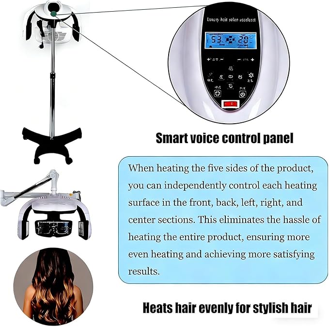 Wall Mounted/Vertical Hair Dryer for Salon with Hood &amp Hair Steamer Cordless Hair Dryer with Stand Professional Hair Drying Tool for Hair Salon Hanging Design for Space-Save(Standing Type)