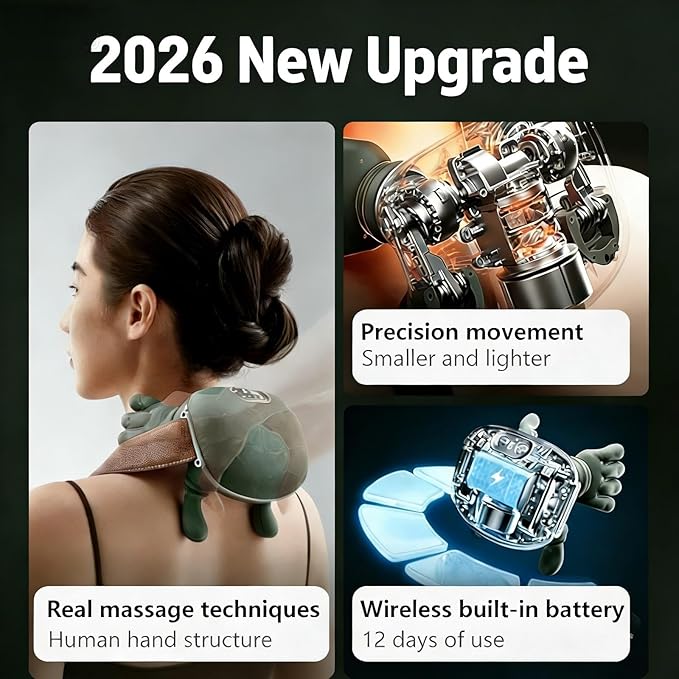 2026 (Upgraded Version) Shiatsu Neck and Back Massager with Heat Portable Bionic Relaxation Massager for Shoulder Cervical Spine &amp Leg Pain Relief Real Touch Therapy Multiple Modes Black