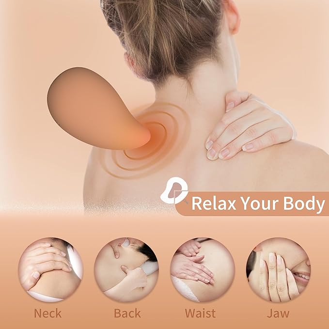 Handheld Cordless Massager for Shoulder Neck and Back Soft Rechargeable Waterproof Relaxation Muscles Massage Tool - for Soothing Pain Tension Stiffness and Fatigue - Brown