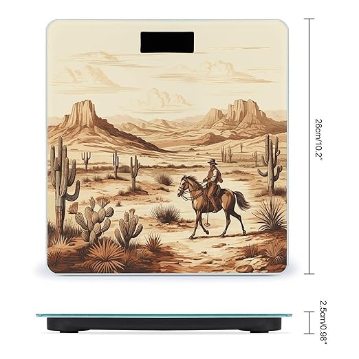 West Desert Cactus with Cowboys Riding Horses Bathroom Scale for Body Weight LCD Display Digital Bathroom Scale Tempered Glass Bathroom Weight Scales Fashion Smart Scales for Home Bedroom 400 Lb