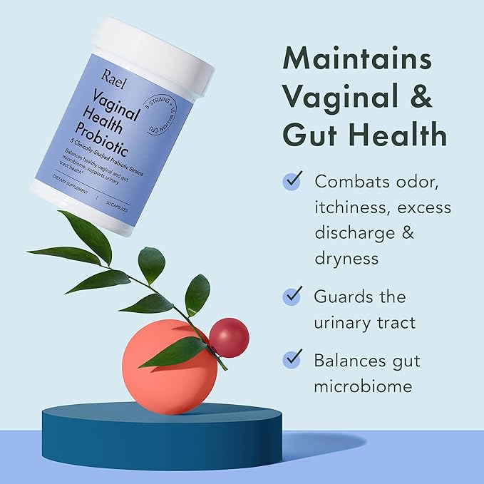Rael Bundle - Probiotics Supplements for Women Digestive Enzymes Urinary Tract Health (30 Day Supply) &amp Flushable Feminine Wipes pH Balance (10 Count Pack of 3)