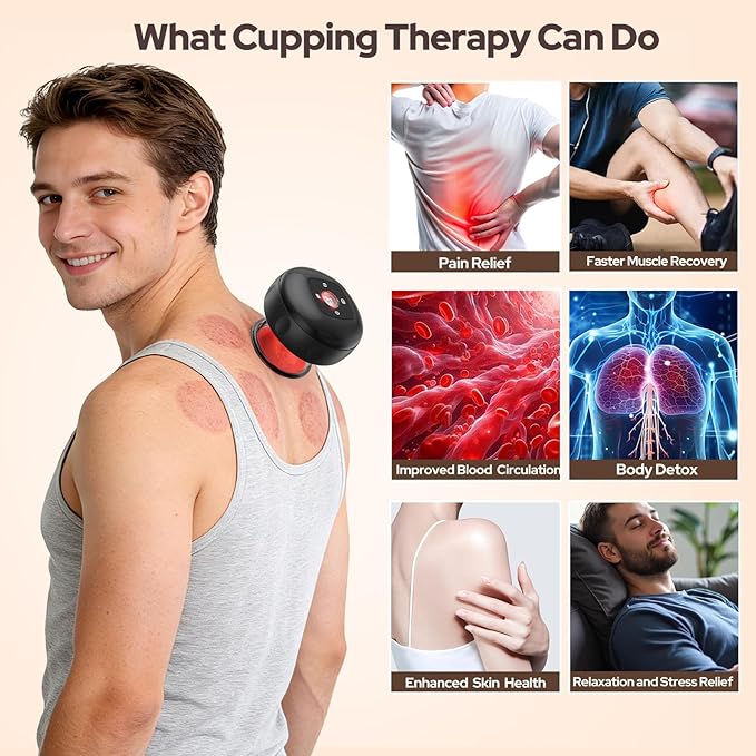 7-in-1 Electric Cupping Set 12 Levels Cupping Kit for Massage Therapy for Targeted Pain Relief Knots Aches Muscle Soreness - 2Pcs(Black)