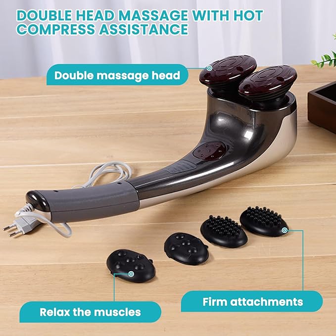Dual Head Handheld Percussion Massager with Heat Electric Deep Tissue Back Massager for Neck Shoulder Back Leg &amp Full-Body Muscle Relief Ideal Gift for Parents