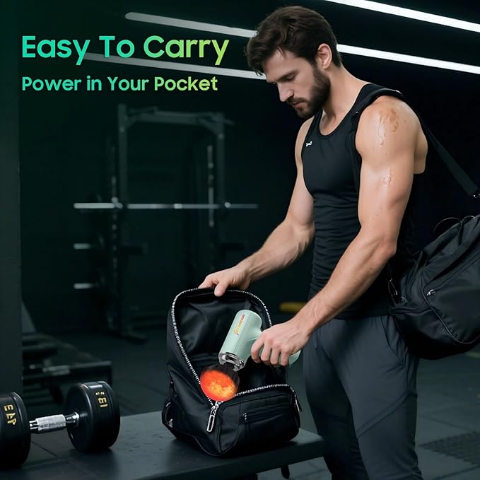 Massage Gun with Heat – Amazing Power! Deep Tissue Percussion Massager Handheld Mini Muscle Gun 7 Massage Heads Quiet &amp Portable