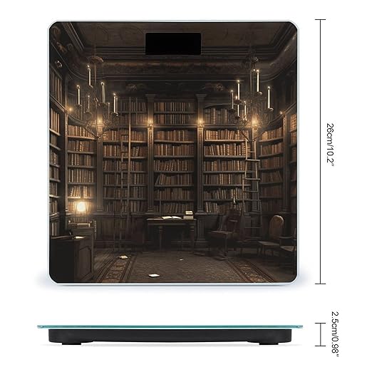 Book Room Mysterious Library Bathroom Scale Automatic Power On/Off Body Scales LCD Backlight Display Square Digital Scale Rounded Corners Bathroom Scales for Home Bedrooms