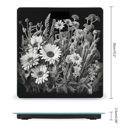 Black and White Flowers Smart Scale for Body Weight Accurate Bathroom Scale with LED Display Digital Weight Scales Weighing Machine High Precision Scales for Bath Home