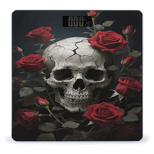 Skull Rose Bathroom Scale for Body Weight LCD Display Digital Bathroom Scale Tempered Glass Bathroom Weight Scales Fashion Smart Scales for Home Bedroom 400 Lb