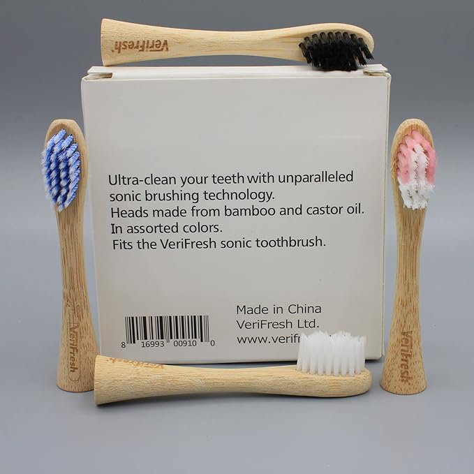 Bamboo Sonic Toothbrush - Replacement Heads. Natural Bamboo Heads with Castor Oil bristles. Compatible with The VeriFresh Sonic Toothbrush