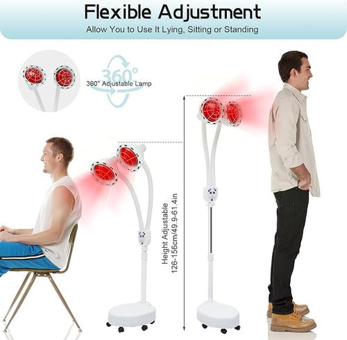 2 Heads Infrared Light 275W Red Near Infrared Heat Lamp for Body or Pain Therapy Device with Timer and Adjustable Temperature Light Therapy Floor Lamp with 360° Adjustable Angle