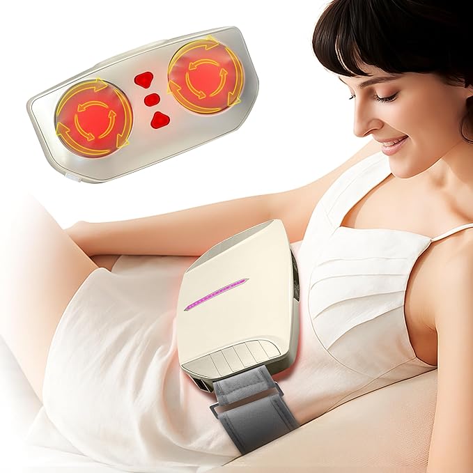 Double Disc Abdominal Massager with Heat Stomach Massager for Digestion Belly Cellulite Massage for Flattening Belly Relieves Discomfort Caused by Bloating ConstipationStomach Pain (White)