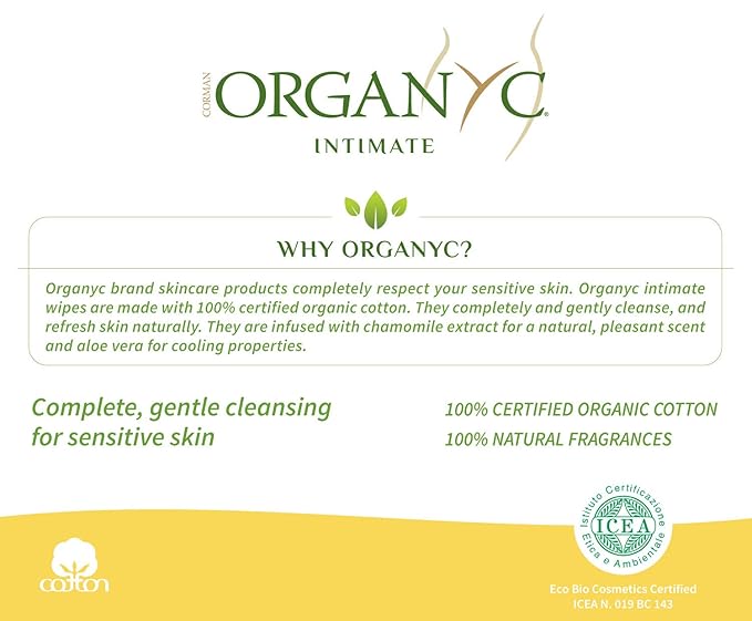 ORGANYC Made with 100% Organic Cotton Feminine Hygiene Wipes 20-count Packages (Pack of 6)