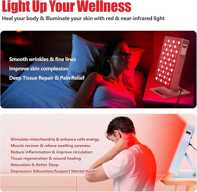 Red Light Therapy Panel Device 630-850nm 5 Wavelengths Red &amp Near Infrared Light Therapy Touch Screen LED Light Therapy Lamp 60 LEDs Adjustable Brightness Pulse &amp Mode