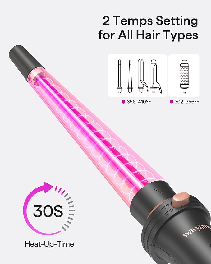 Wavytalk 5 in 1 Curling Iron Set with Thermal Brush and 4 Interchangeable Ceramic Curling Wands (0.5'-1.25') Instant Heat Up Hair Curling Iron Rose Gold