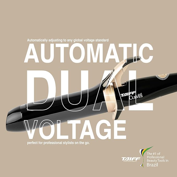 TAIFF Curves Professional Black Titanium Curling Iron – High-Performance Hair Curler &amp Rizadora para Cabello with Dual Voltage | Fixed Temperature 410°F | 1 1/2”