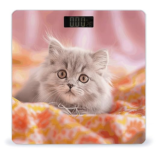Digital Bathroom Scale for Body Weight Scale with Bright LCD Display High Accuracy Step-On Technology Auto On/Off Light Gray Cat Digital Scales 400 Lbs /180kg